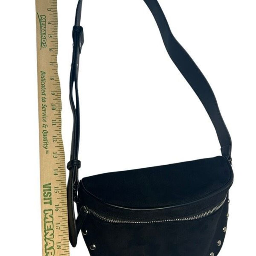 Ahdorned Black Vegan Faux Suede Studded Boho Belt Bag Crossbody Sling Purse - Picture 13 of 13